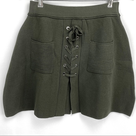 FEW MODA Olive Lace-Up A-Line Knit Skirt Size S - Picture 7 of 14